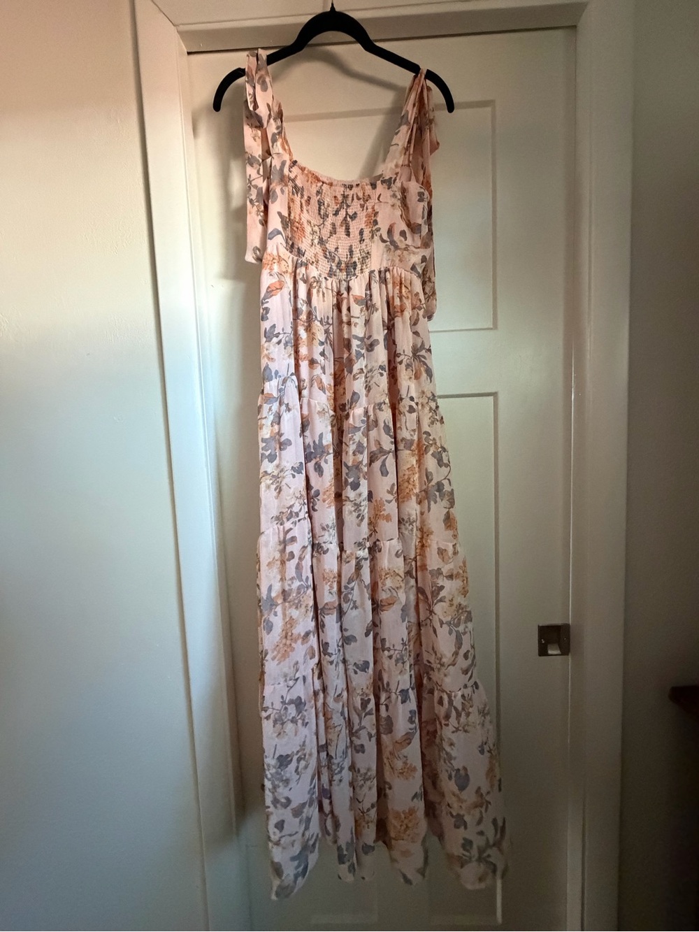 Lulus Floral Tie-Shoulder Maxi Dress in Blush Pink - Picture 2 of 5